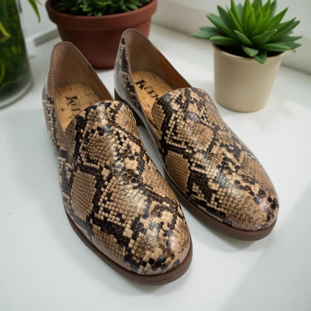 New Korks Laine Snake Embossed Leather Loafer, Size 8.5